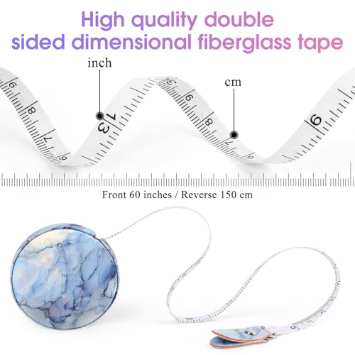 Retractable Mini Leather Tape Measure, Auto Retract Light Blue - color: Light Blue Marble
