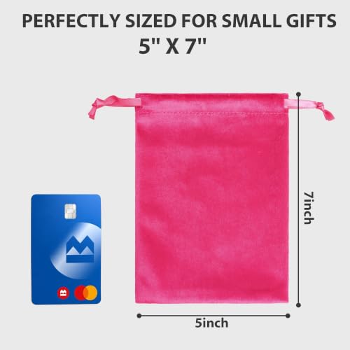 25 Pcs Velvet Drawstring Bags 5 x 7 Inch, Hot Pink Soft Velvet Pouches - color: Hot Pink
