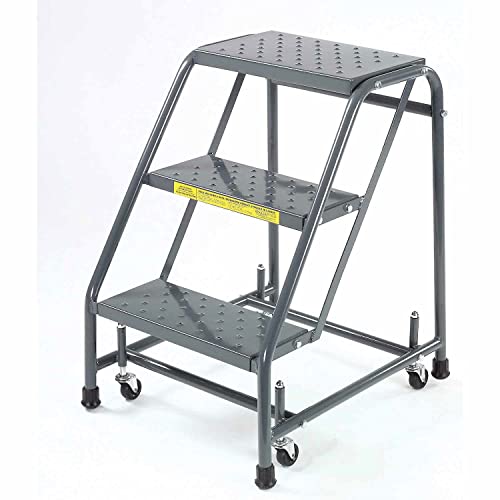 Ballymore 318P Steel Standard Rolling Ladder with Spring Loaded Casters Without Handrails, Perforated Step Tread, Unassembled, OSHA/ANSI Standard, 3 Steps, 16" Step Width, 10" Top Step Deep, Gray