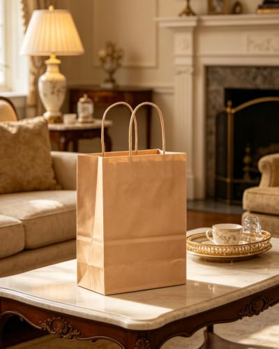 qiqee 30-Packs Brown Gift Bags with Handles Bulk 10.8"x8.3"x4.3" Medium Size Kraft Paper Bags Multiple Uses (Medium Size) - size: Medium - 30 Packs