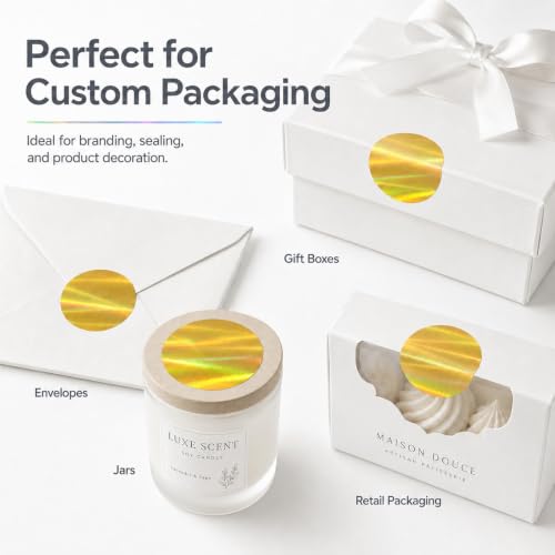 Round Holographic Gold Thermal Labels 2 Inch Vinyl Stickers 200 PCS - color: Holographic Gold, size: 2 × 2 Inch