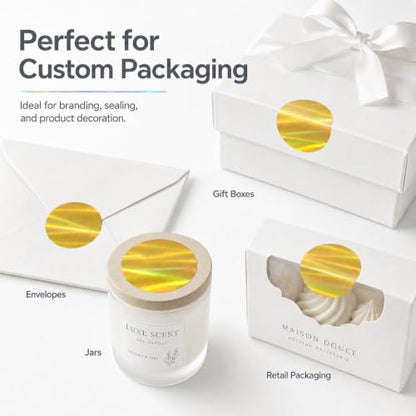 Round Holographic Gold Thermal Labels 2 Inch Vinyl Stickers 200 PCS - color: Holographic Gold, size: 2 × 2 Inch