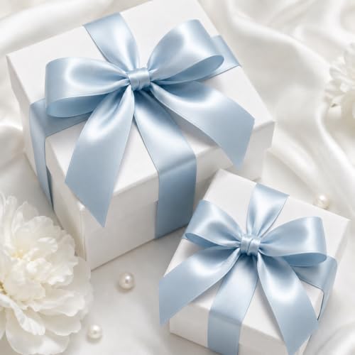 KINGLAKE Double Faced Dusty Blue Satin Ribbon - 1-1/2 Inch x 50 Yards - color: Dusty Blue