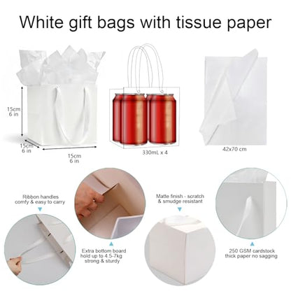 Aosric White Square Gift Bags with Tissue Paper, 4 Pack 6x6x6 Inch - color: White