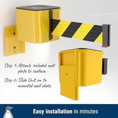 WM412 Retractable Belt Wall Mounted Yellow Crowd Control Barrier and Receiving End, 15' Blue Belt - color: Yellow Case w/ Blue Belt, size: 15' Belt