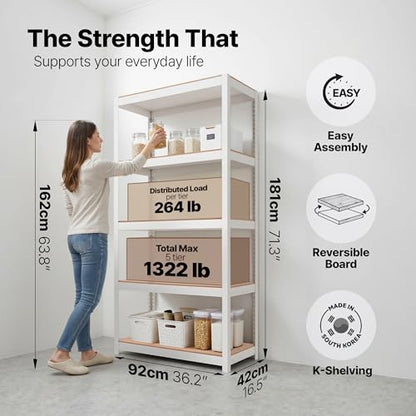 HOMEDANT House White 36.2" W 5 Tier Storage Shelves Garage Shelving Unit - color: White, size: 36.2"W x 16.5"D