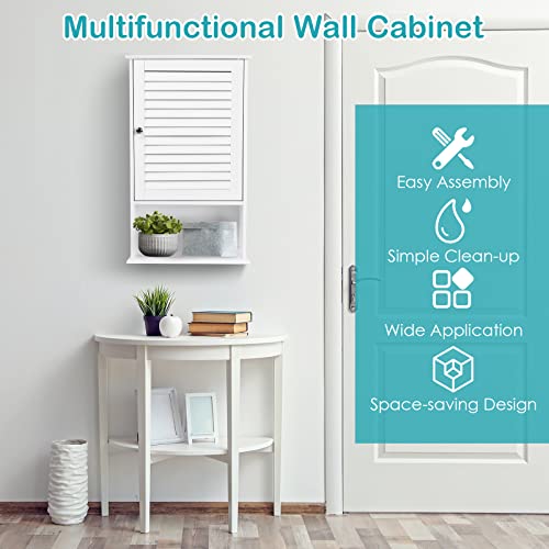 COSTWAY Bathroom Wall Cabinet, Large Capacity Storage Cabinet (White) - color: White