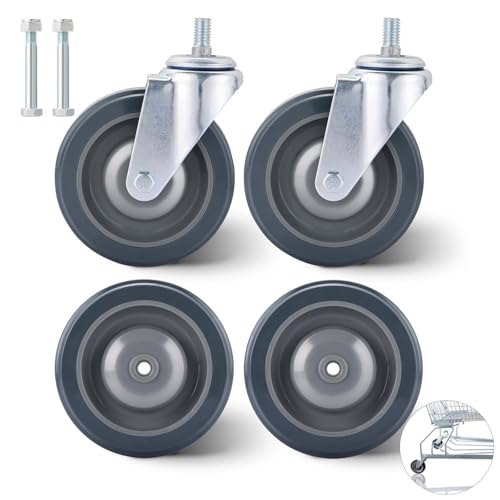 MAOPINER 4 Pack 5" Shopping Cart Wheels, PU Casters with Axle Bolts, Grey - color: Grey