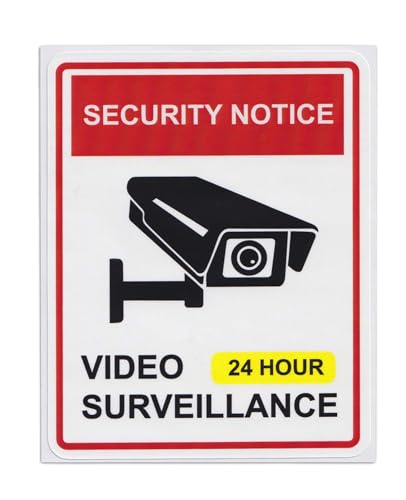 dealzEpic - 24 Hour Video Surveillance Warning Sign Sticker - Self Adhesive Peel and Stick Vinyl Decal - 3.94 x 3.15 inches | Pack of 4 Pcs - color: 24hr Video Surveillance Sign