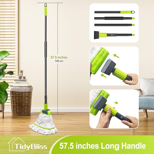 TidyBliss Commercial Mop Heavy Duty with 57.5” Long Handle (Green) - color: Green