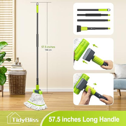 TidyBliss Commercial Mop Heavy Duty with 57.5” Long Handle (Green) - color: Green