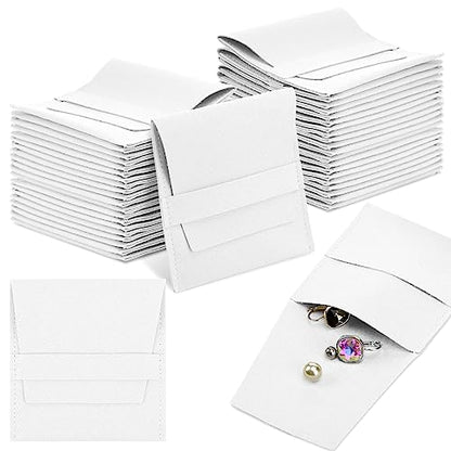 Bonuci 40 Pcs Microfiber Jewelry Pouch Bulk with Band - color: White
