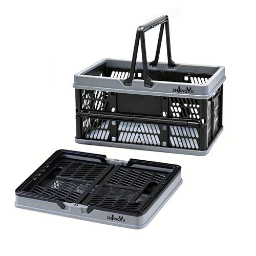 20L Plastic Basket with handles,2-pack Black Collapsible crates for storage - color: 2*Black, size: 14.96"x9.84"x7.87"