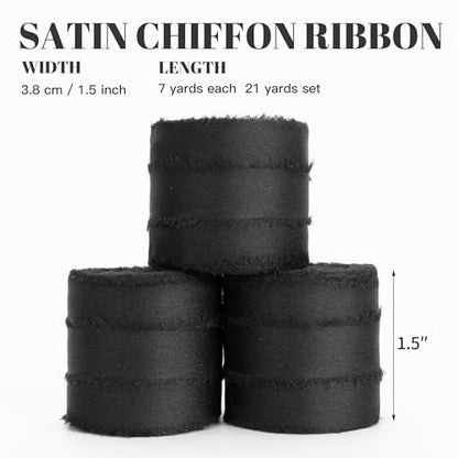 Keypan Black Frayed Satin Chiffon Ribbon, 1.5 Inches, 21 Yards - color: Black