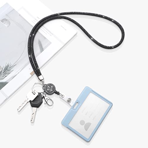 ID Card Lanyard, SAVORI 32.9" Crystal ID Card Holder with Strap - Black,1Pack - color: Black-1pack, size: 32.9 inches - Retractable Badge