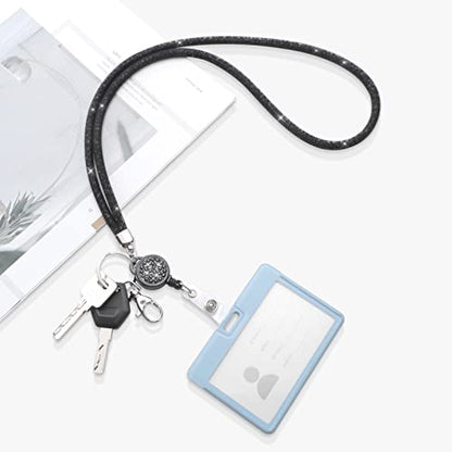 ID Card Lanyard, SAVORI 32.9" Crystal ID Card Holder with Strap - Black,1Pack - color: Black-1pack, size: 32.9 inches - Retractable Badge