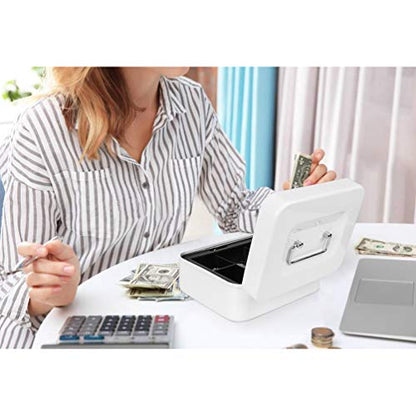 Cash Box with Money Tray, Parrency Medium Money Box with Combination Lock, 7 4/5" x 6 4/5" x 3 3/5", White - color: Combo White, size: Medium（7.87")