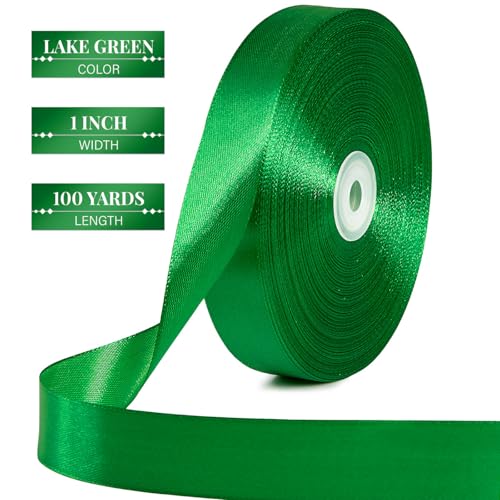 Green Satin Ribbon 1 Inch x 100 Yards - color: Green