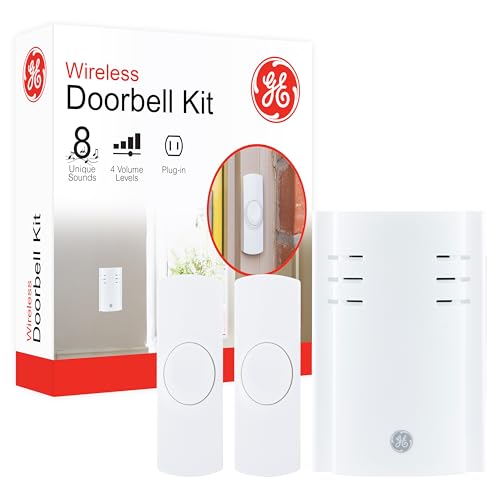 GE Wireless Doorbell Kit, Plug-In Receiver, 2 Push Buttons, 8 Melodies - size: 150 Ft Range, style: 8 Melody | 2 Push Buttons