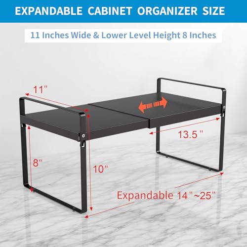 Expandable Cabinet Shelf Organizer, 11 Inch Deep, Black, 1 Pack - color: Black, size: 11" Deep | 1-Pack