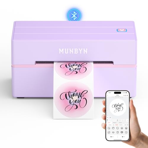 MUNBYN Bluetooth Thermal Label Printer, Wireless 4x6 Shipping Label Printer - color: Purple