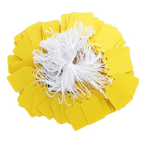 600 Pcs 1.38'' x 0.87'' Yellow Blank Jewelry Price Tags with String Attached Retail Paper Gift and Sale Hang Tag Handwritten Price Display Lables for Pricing Clothes Necklace & Merchandise - color: Yellow, size: 1.38x0.87 inches-600P
