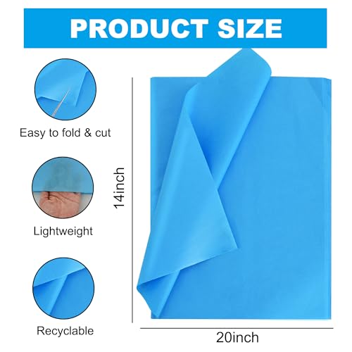 BEISHIDA 100 Sheets Blue Tissue Paper Bulk, Wrapping Tissue Paper for Gift Bags, 14 x 20 Inch Gift Wrap for Birthday Wedding Graduation DIY Crafts Holiday Flowers - color: blue