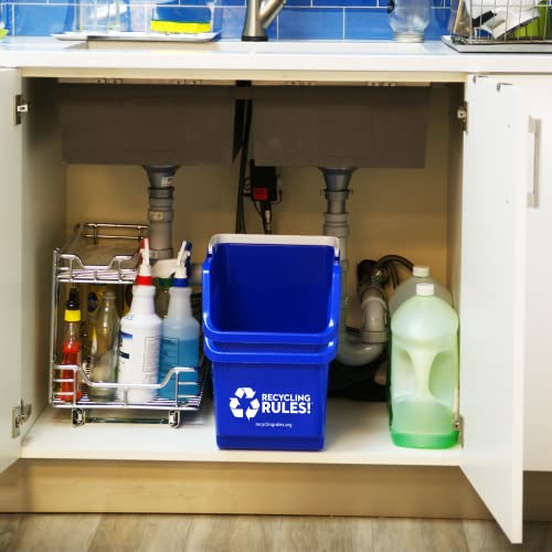 Recycling Rules! 6 Gallon Stackable Recycling Bin Container in Blue, Eco-Friendly Handy Recycle Bin with Easy-to-Carry Handle, 2-Pack - size: 2-pack