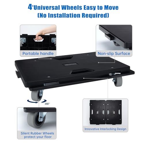 2 Pack Furniture Dolly Upgraded Dollies Connectable with 4 Wheels Small Flat Dolly Cart with 500 LBS Capacity for Heavy Appliance, Black - color: Black, size: 2 Pack
