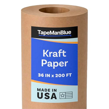 Kraft Paper Roll, 36" x 2400" (200'), Made in USA, 30 lb. Roll of Brown Paper for Banner, Poster, Crafts, Bulletin Board Backing, Kraft Table Cloth, Brown Construction for Shipping and Gift Wrapping - size: 36 inch x 200 feet