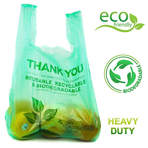 Pack of 50 T-Shirt Bags with Handles 22" x 12" Green Biodegradable Plastic Shopping Thank You Bags for Supermarket Groceries Retail Store Restaurant Small Business and On The Go Use - style: 50 pcs