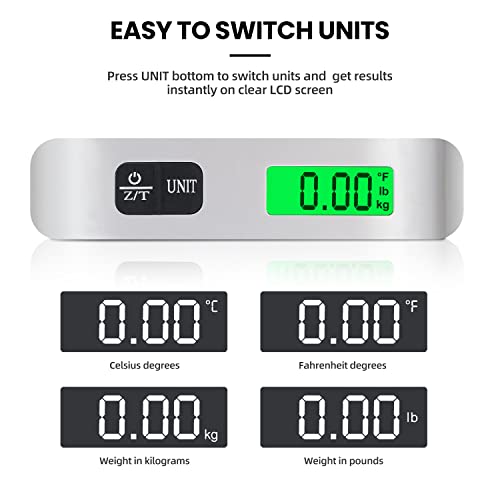 BAGAIL Digital Luggage Scale, 110lbs Hanging Baggage Scale with Backlit LCD Display, Portable Suitcase Weighing Scale, Travel Luggage Weight Scale with Hook, Strong Straps for Travelers - color: Ash Silver