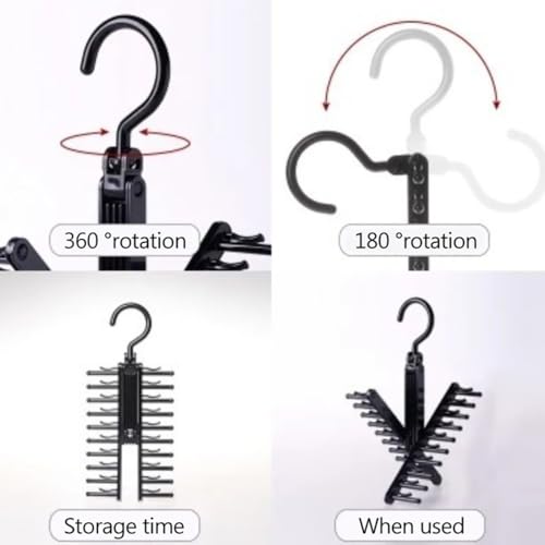 360° Rotating 20 Rows Tie Rack Organizer Space-Saving Closet Storage with Non-Slip Clips Hanger Hook for Tie Scarf Belt Display