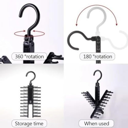 360° Rotating 20 Rows Tie Rack Organizer Space-Saving Closet Storage with Non-Slip Clips Hanger Hook for Tie Scarf Belt Display