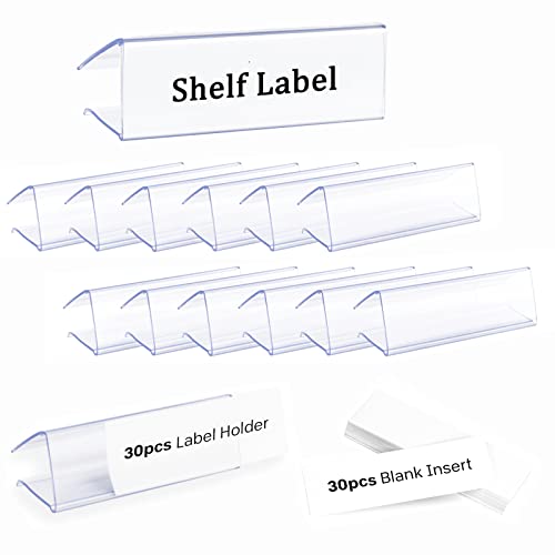 30pcs Plastic Shelf Label Holder, Clear Shelf Label Holder Wood Sign and Tag Ticket Label Holders Clips On to Shelves Thick Shelves with Matched Blank Inserts - size: 0.9*1 *3 inch