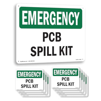 PCB Spill Kit OSHA Emergency Aluminum Sign 10 Inch x 7 Inch - 10 Pack - color: Aluminum, size: 10 Pack of 10" x 7"