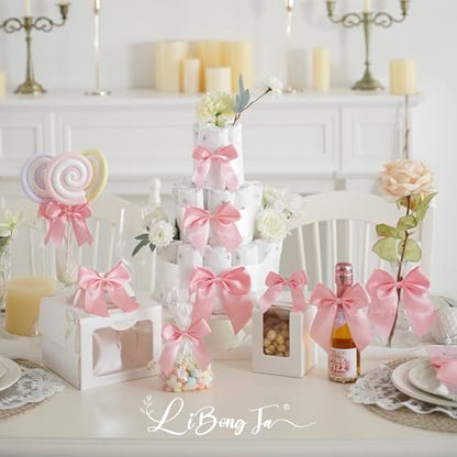 Baby Pink Pre-Made Twist Tie 4.5 Inch Gift Wrap Bows 24 Counts - color: Pink