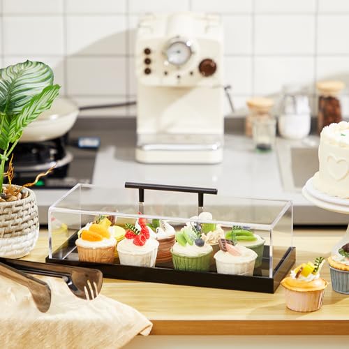 FoldTier 2 Pcs Acrylic Pastry Display Case, Bakery Dessert Tray, Black
