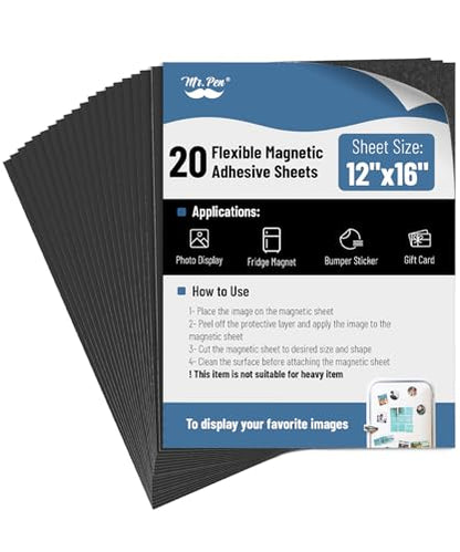 Mr. Pen- Flexible Magnetic Sheets with Adhesive Backing, 12" x 16", 20 Pack - size: 12" x 16", style: 20 Pack
