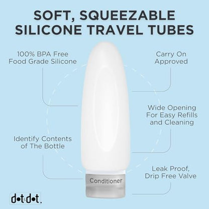 Dot&Dot Leak Proof Travel Bottles - Tubes for Liquid TSA Approved 3oz Silicone Toiletries Travel Shampoo & Conditioner Containers with Labels - color: 4pc 3 oz - Violet/Green/Yellow/Blue