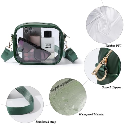 TOBVZOO Clear Bag Stadium Approved, Crossbody Transparent Bag for Concerts Sports Events, Purses for Men & Women - color: Dark Green