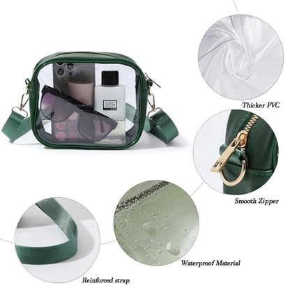 TOBVZOO Clear Bag Stadium Approved, Crossbody Transparent Bag for Concerts Sports Events, Purses for Men & Women - color: Dark Green