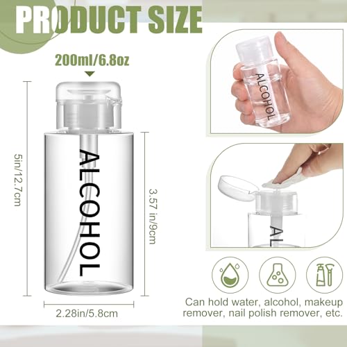 Layhit 3 Pcs 6.7 Oz/ 200 ml Alcohol Pump Dispenser Bottles, Push Down - color: Clear Cap + Clear Bottle, size: 6.7 oz