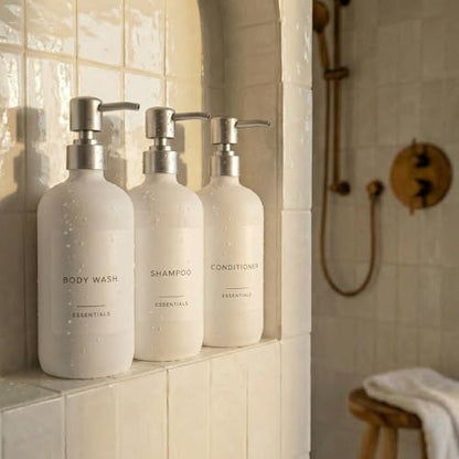 Stylish Shampoo & Conditioner Dispenser Set of 3 - White 21oz Bottles - color: White