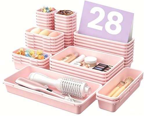 A-LuGei 【Military Grade】 Drawer Organizer for Vanity Bathroom Makeup Desk - color: Pink