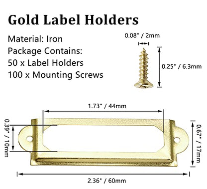 50 PCS Metal Label Holders 60x17mm Gold with Screws - color: Gold, 60x17mm