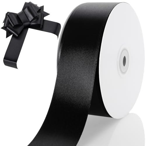 1-1/2 Inch Black Ribbon 50Yards – Perfect for Gift Wrapping - color: Black, size: 1-1/2"