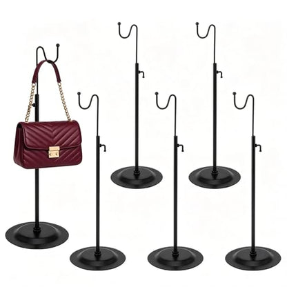 Adjustable Handbag Display Stand 6 Pack, Metal Purse Display Holder with Single Hook, Bag Rack Organizer for Boutique, Store Counter, Retail Shop & Home Tabletop, Black