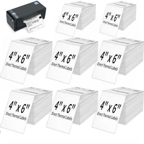 4" x 6" Direct Thermal Labels, 8000 Fanfold Shipping Labels with Perforated Line for Zebra & Rollo Printer, Thermal Printer Label 4x6, Permanent Adhesive - color: White-8000 Labels
