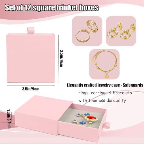 Jewelry Gift Box, 12-Pack Necklace Gift Box Drawer Jewelry Box Bangle Necklace Case For Earrings & Rings, Stylish Necklace Bracelet Organizer, 3.5 x 3.5 x 1.25 Inches (Pink) - color: Pink